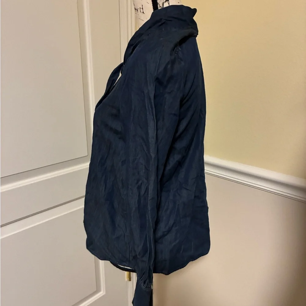 NWOT Kate spade Women's Navy Blue Tie-Neck denim  Blouse Jacket size small